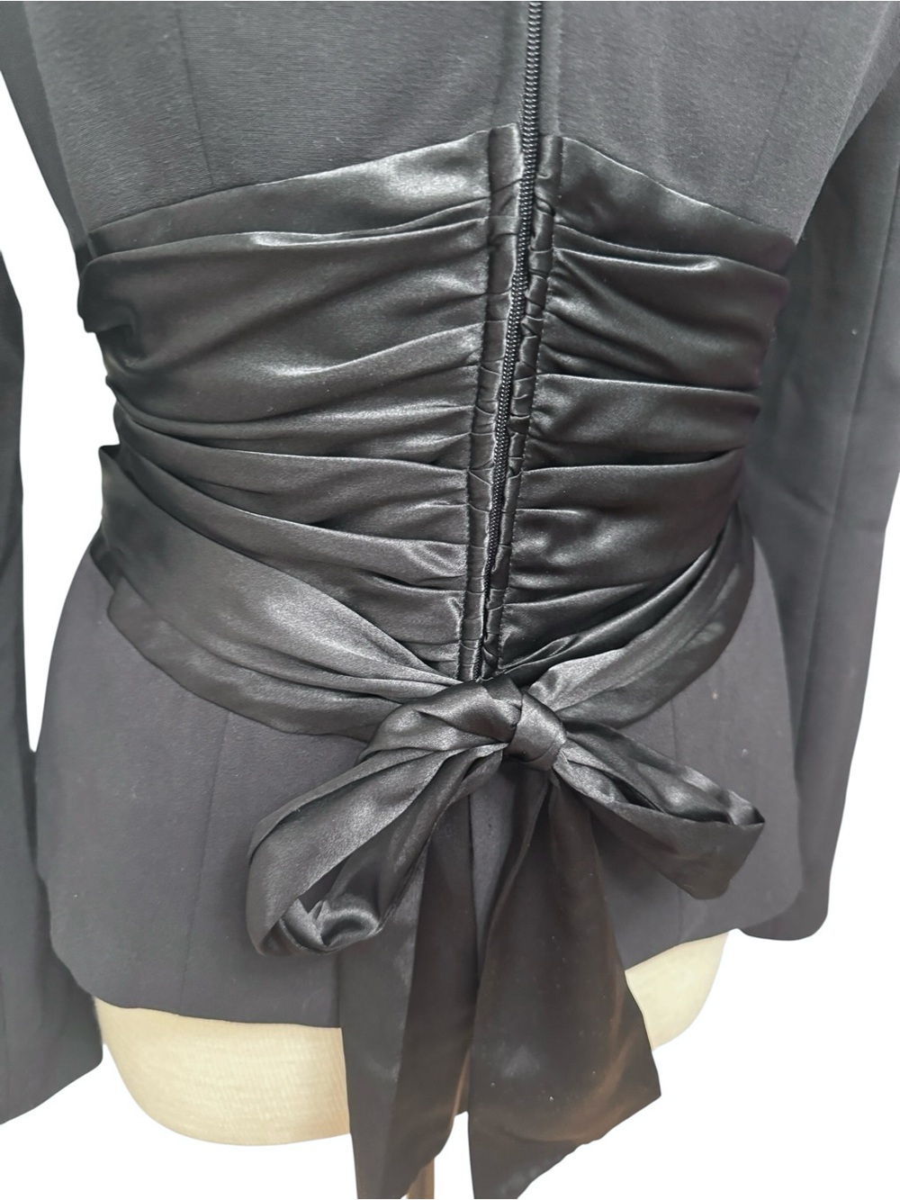Cache Vintage Black Tuxedo Satin Sash Waist Jacket Blazer Y2K Size 6 - Picture 3 of 5